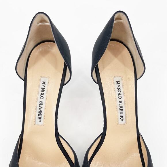 Manolo Blahnik y2k Black Satin Sedaraby Crystal D’Orsay Peep Toe Heels IT 41 - Picture 10 of 14